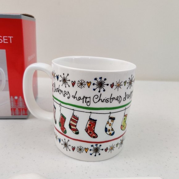 Holiday Lane Porcelain Mug And Spoon Set Happy Christmas Stockings Gifts - Picture 4 of 5